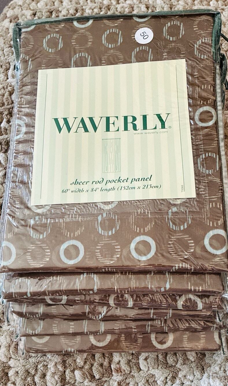 6 Waverly Columbus Brown Circle Spa Rod Pocket Drapery Panel 100% Poly 60”X84”